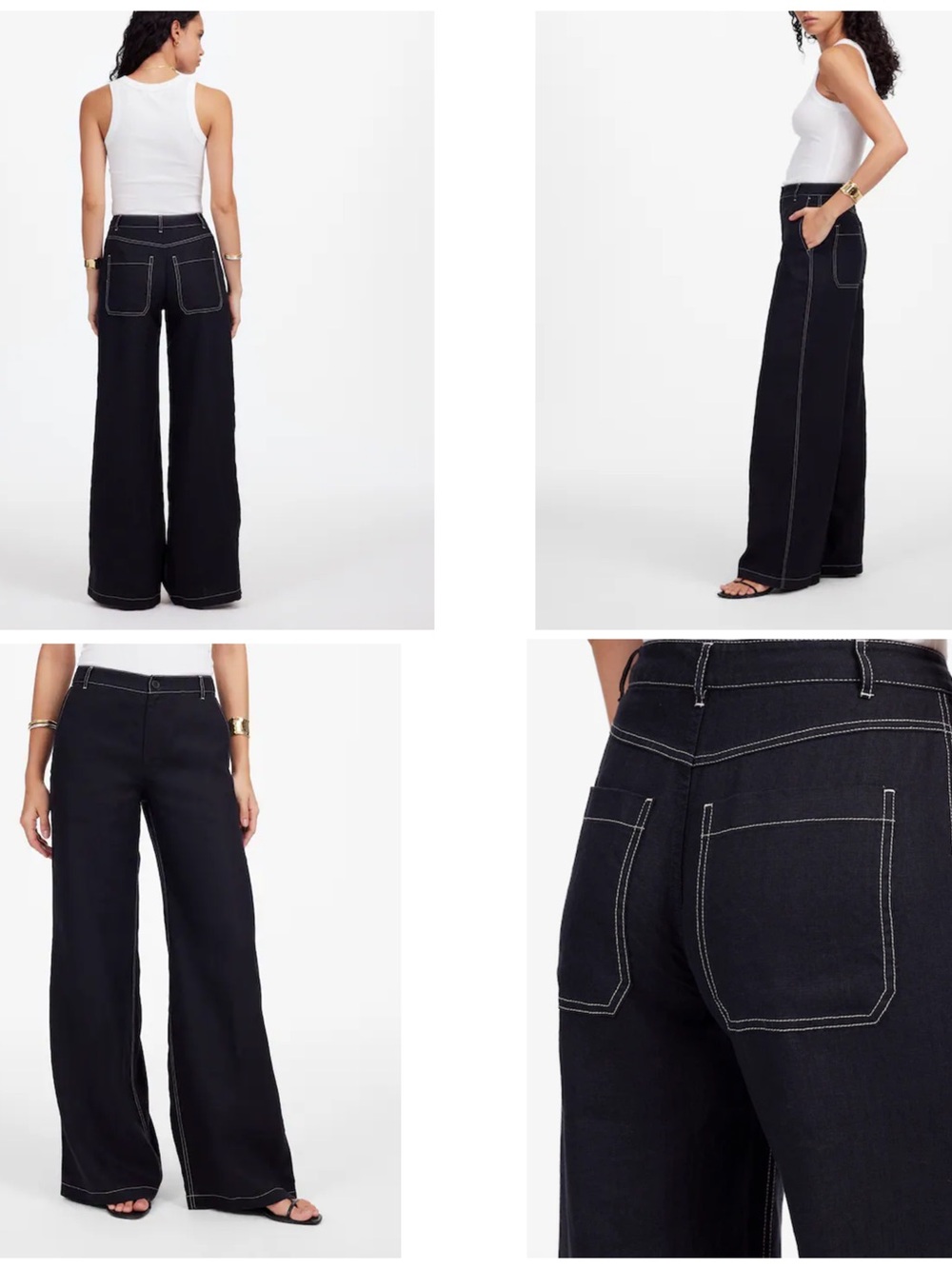 Wide-Leg Black Jeans with Contrast Stitching - Women